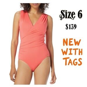 Vince Camuto Surplice Shirred One Piece Bikini sz 6 Medium NWT‎